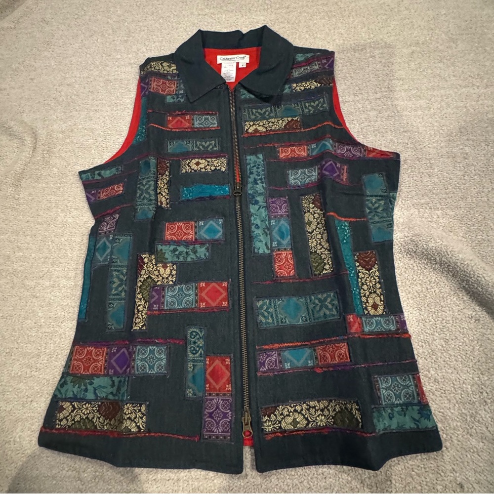 Coldwater Creek Patchwork Tapestry Zip Vest Small Boho Artsy Vintage - Picture 3 of 9